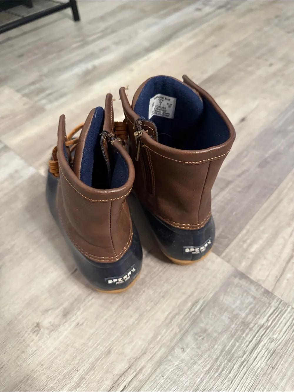 Sperry Navy & Brown Waterproof Duck Boots with Tan Laces